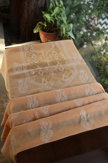 Coral Peach Daraz Chikankari Kurta Fabrics