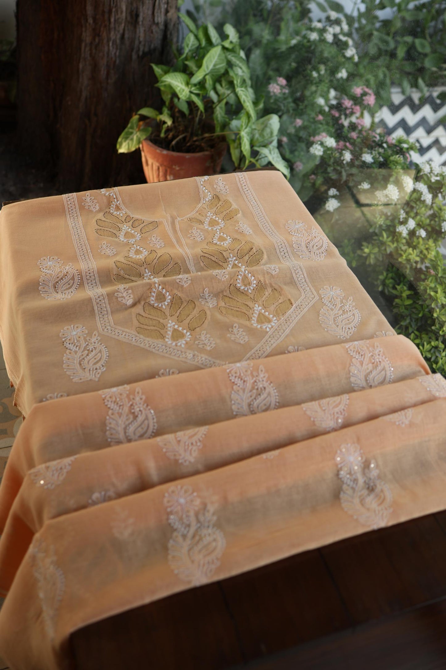 Coral Peach Daraz Chikankari Kurta Fabrics