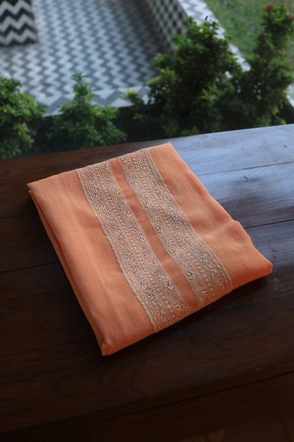 Coral Peach Mulmul Chikankari Unstitched Men's Kurtas Fabric
