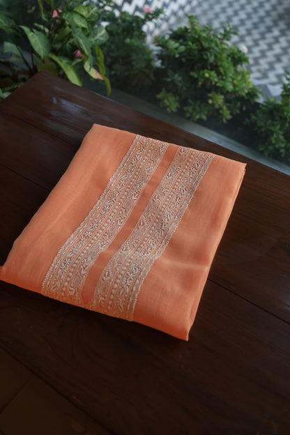 Coral Peach Mulmul Chikankari Unstitched Men's Kurtas Fabric