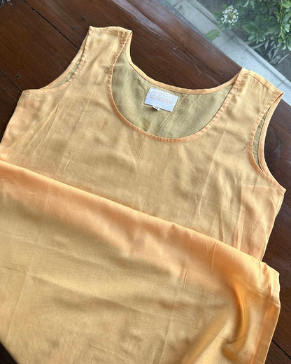 Coral Peach Mukaish Mul Chanderi Silk Dress