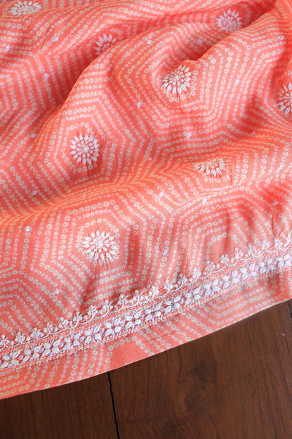 Coral Peach Muslin Chikankari Kurta Fabric