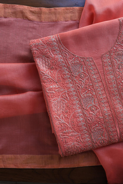 Coral Pink Shade Rasm Chanderi Highlights Fabrics