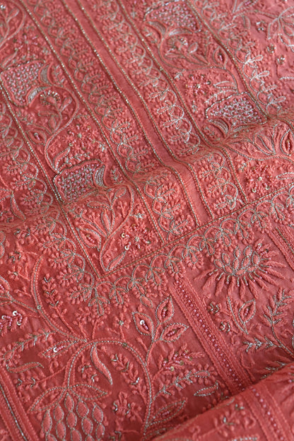 Coral Pink Shade Rasm Chanderi Highlights Fabrics