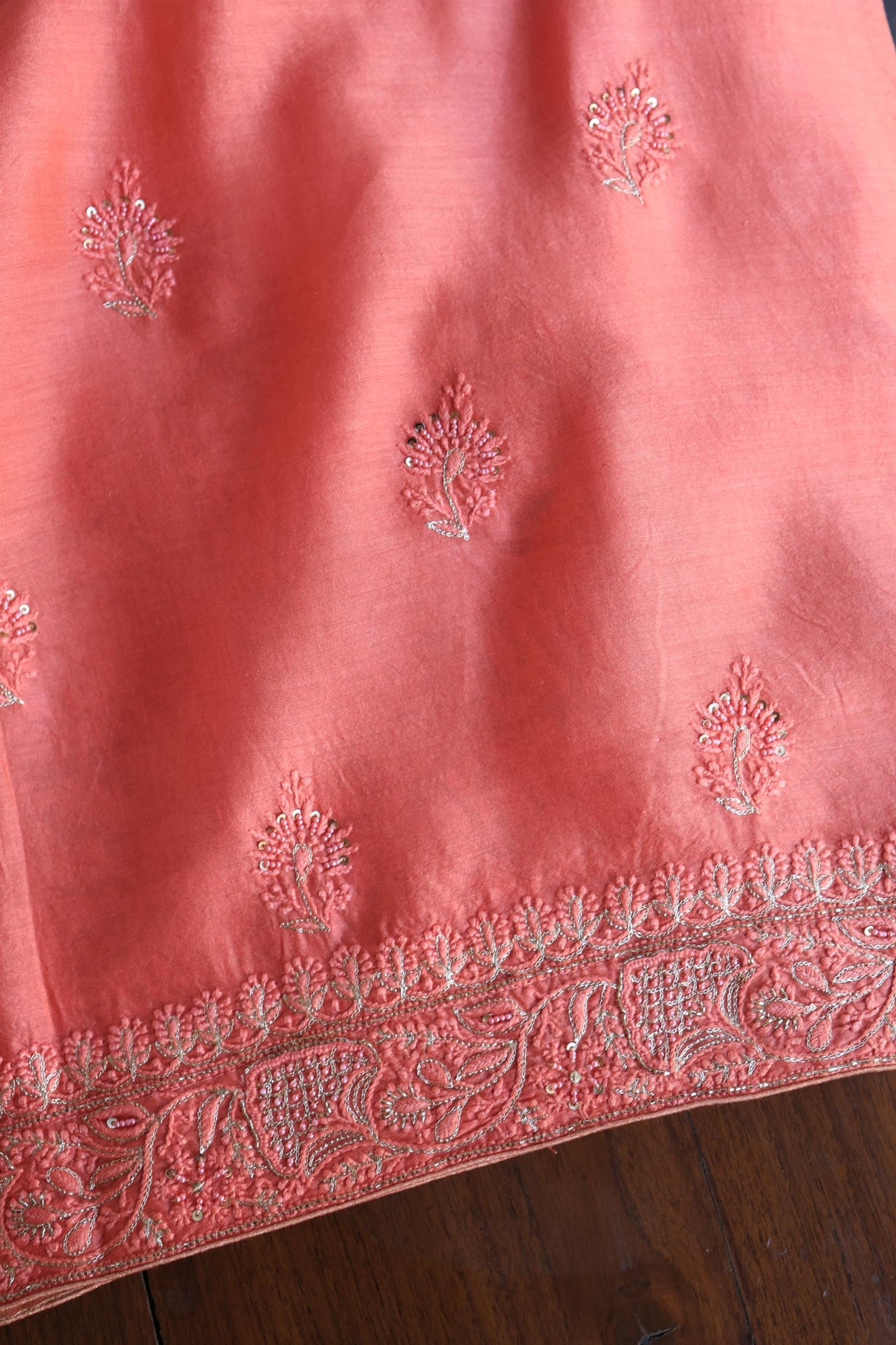 Coral Pink Shade Rasm Chanderi Highlights Fabrics