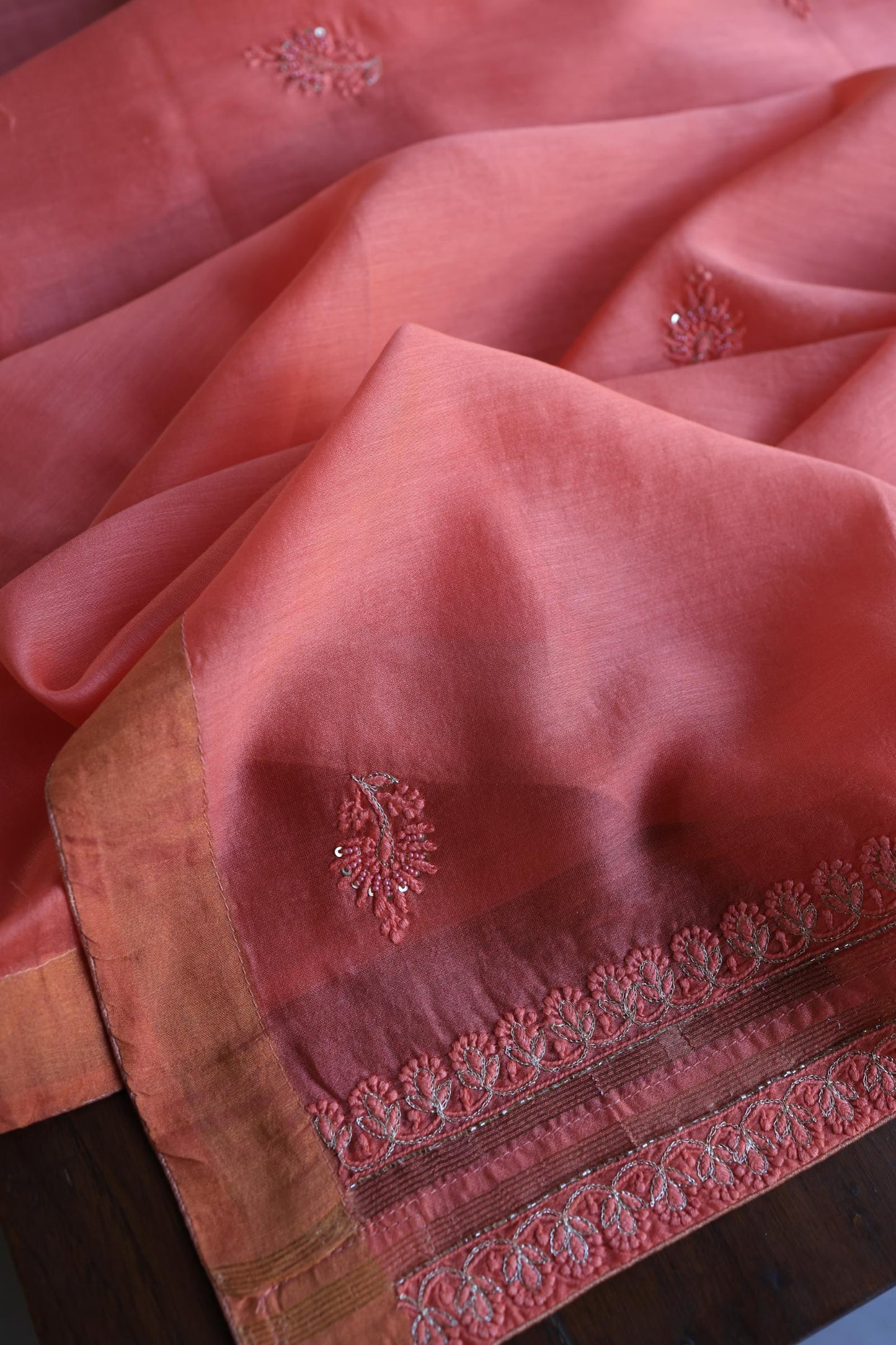Coral Pink Shade Rasm Chanderi Highlights Fabrics
