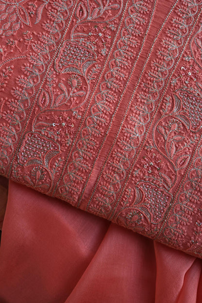 Coral Pink Shade Rasm Chanderi Highlights Fabrics