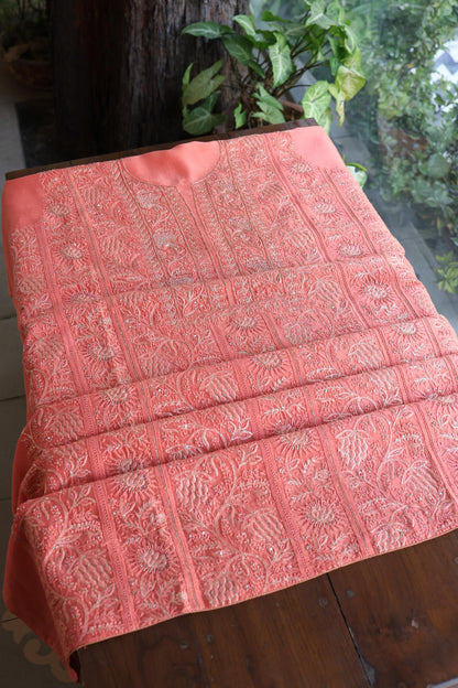 Coral Pink Shade Rasm Chanderi Highlights Fabrics