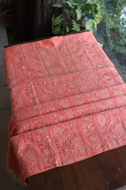 Coral Pink Shade Rasm Chanderi Highlights Fabrics