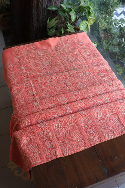 Coral Pink Shade Rasm Chanderi Highlights Fabrics