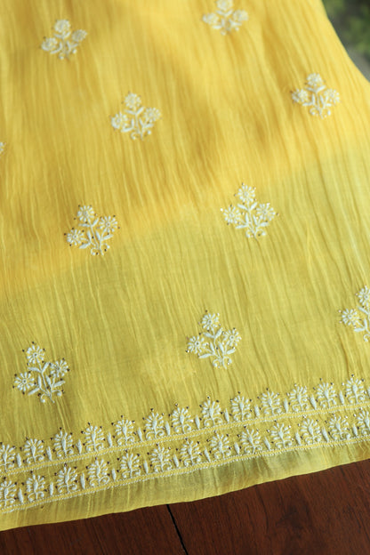 Corn Yellow Shade Mal Cotton Chikankari Unstitched Fabrics With Kamdani