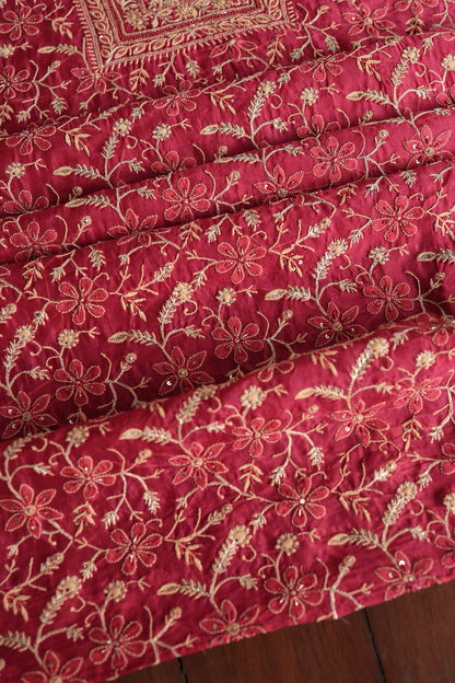 Cranberry Shade Noor Organza Silk Chikankari Unstitched Kurta Dupatta Set