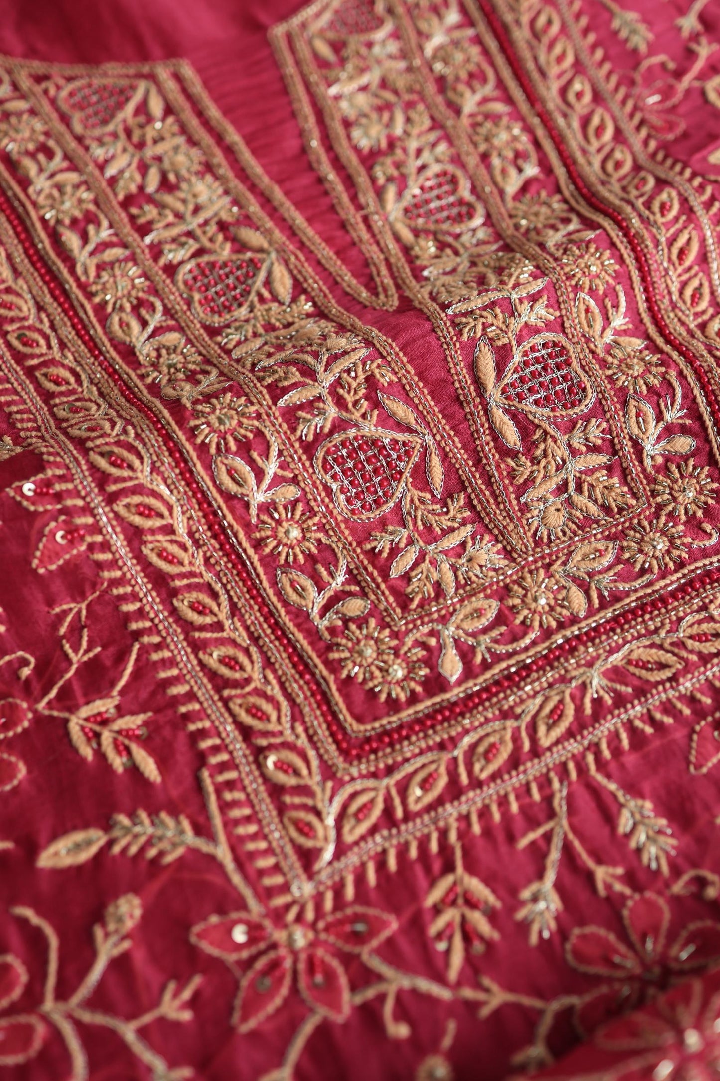 Cranberry Shade Noor Organza Silk Chikankari Unstitched Kurta Dupatta Set