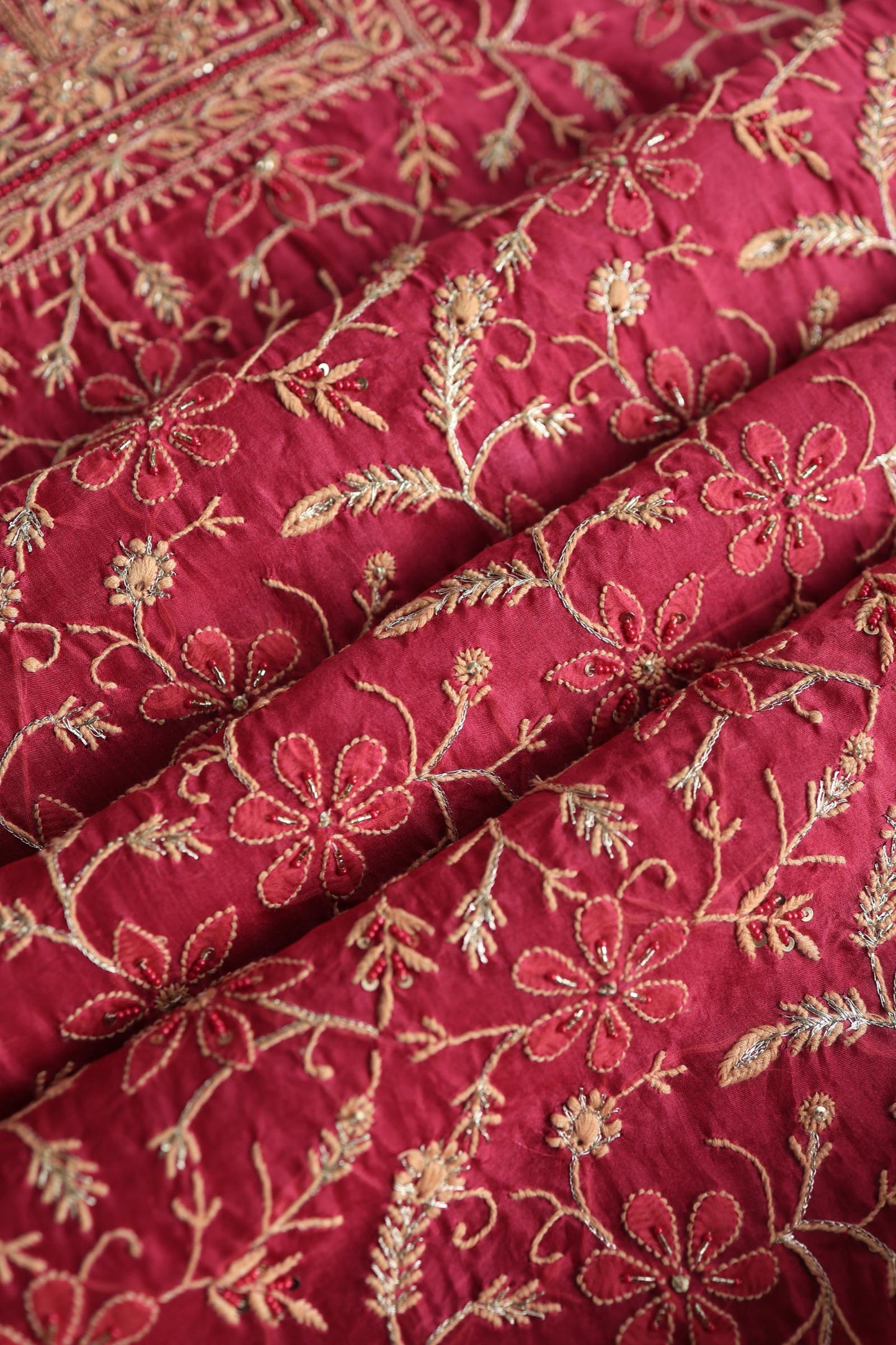 Cranberry Shade Noor Organza Silk Chikankari Unstitched Kurta Dupatta Set