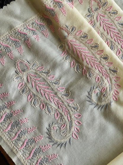 Cream Multi Yellow Shade Saman Pashmina Fine Chikankari Shawl