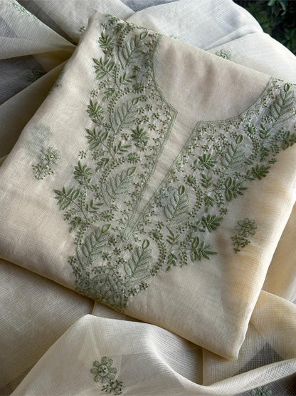 Cream Shade Kota Chikankari Unstitched Fabrics