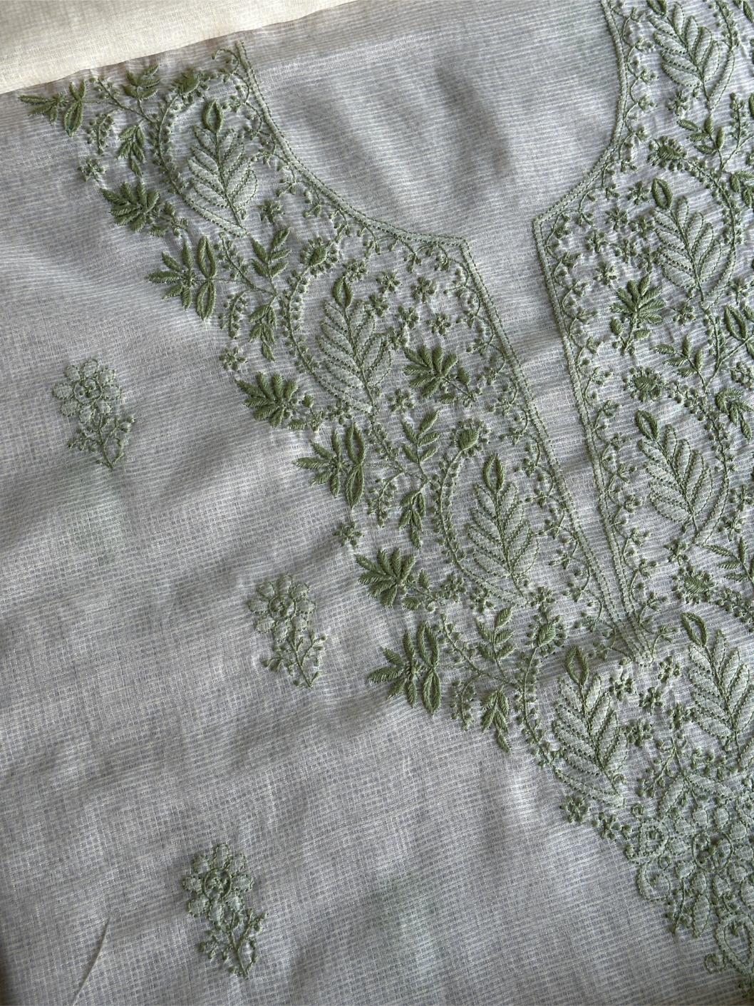Cream Shade Kota Chikankari Unstitched Fabrics