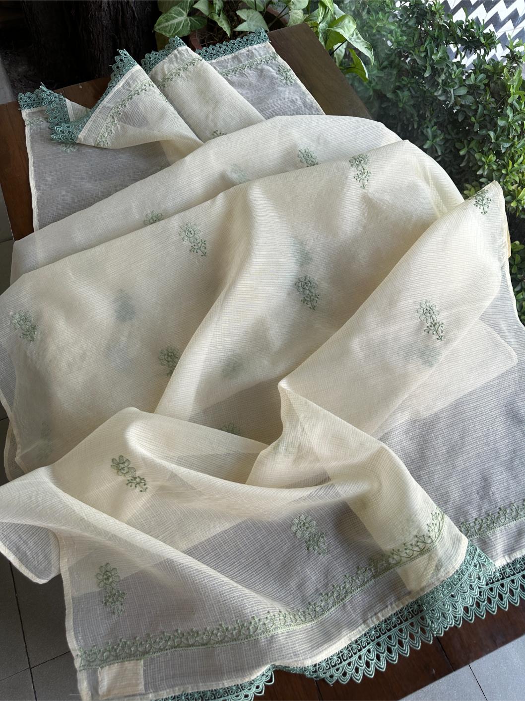 Cream Shade Kota Chikankari Unstitched Fabrics