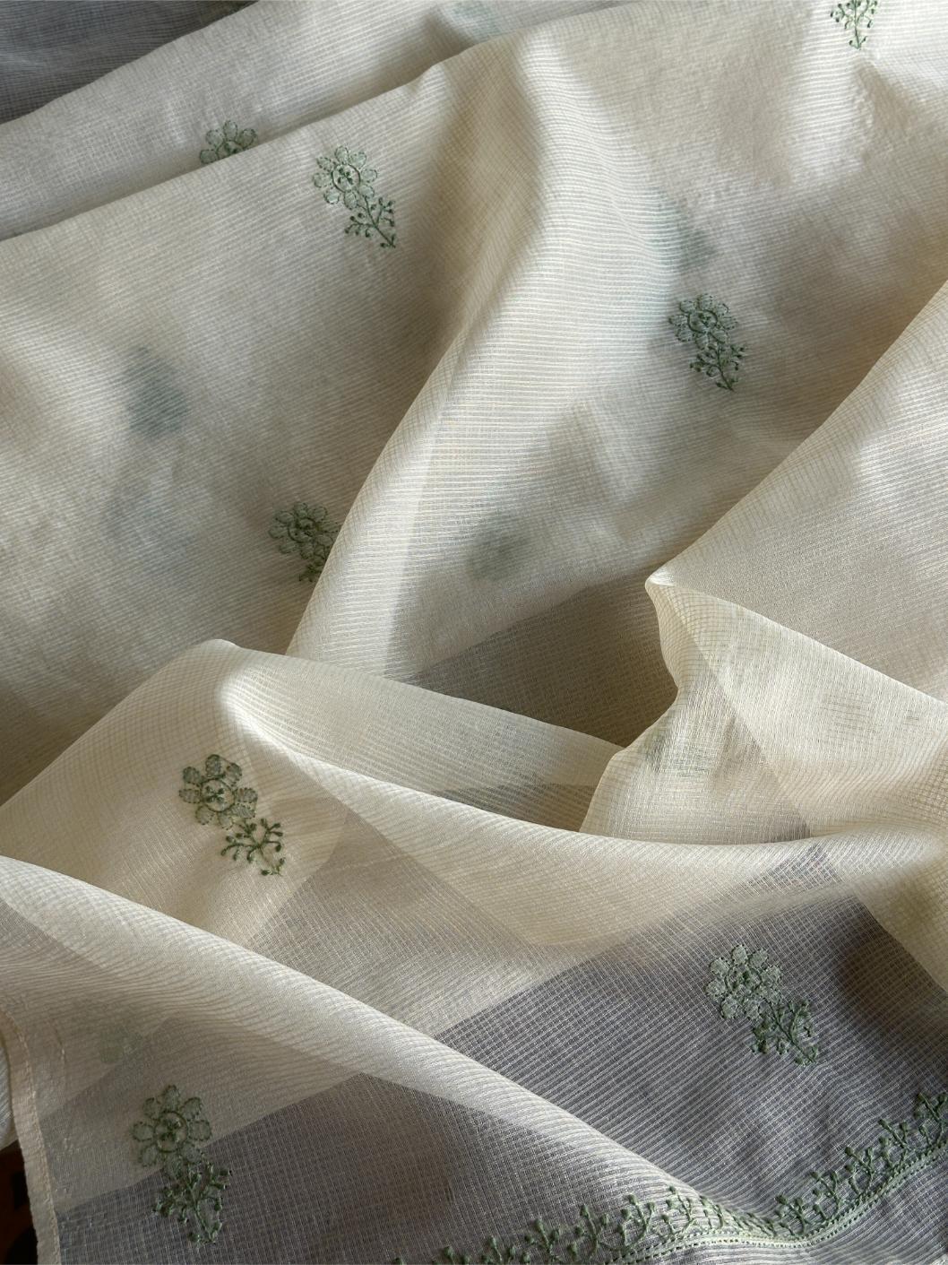 Cream Shade Kota Chikankari Unstitched Fabrics