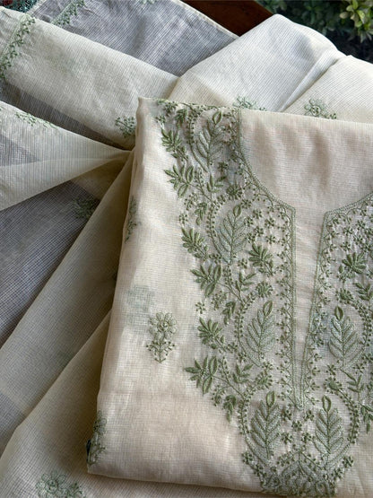 Cream Shade Kota Chikankari Unstitched Fabrics