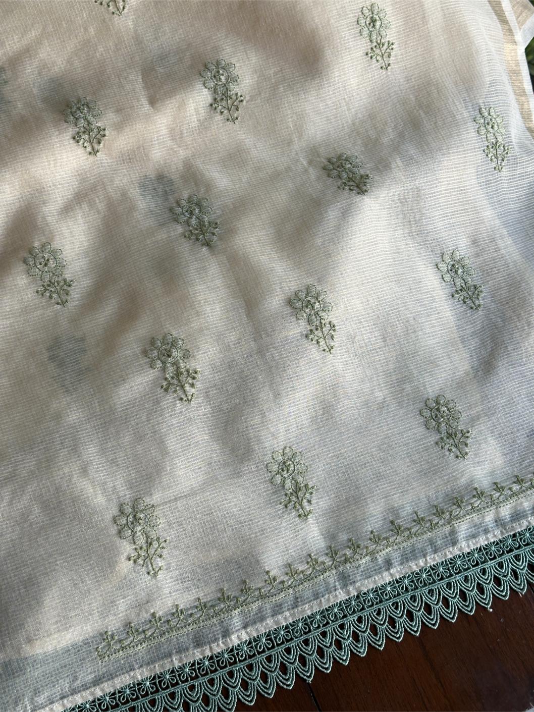 Cream Shade Kota Chikankari Unstitched Fabrics