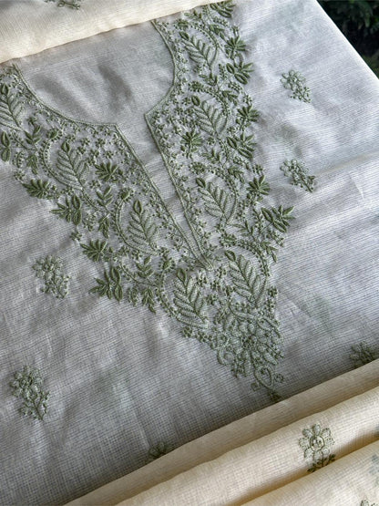 Cream Shade Kota Chikankari Unstitched Fabrics