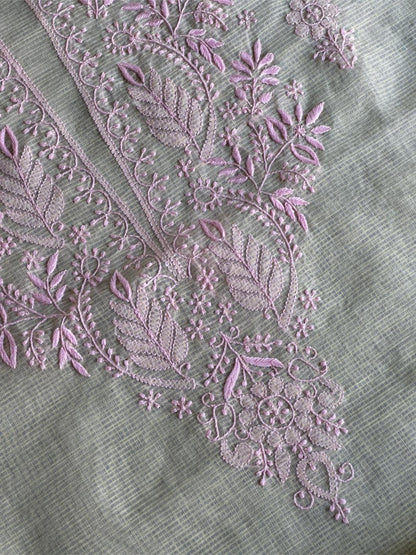 Cream & Pink Shade Kota Chikankari Unstitched Fabric