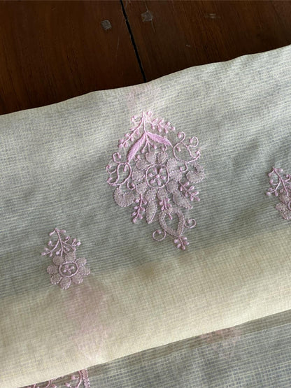 Cream & Pink Shade Kota Chikankari Unstitched Fabric