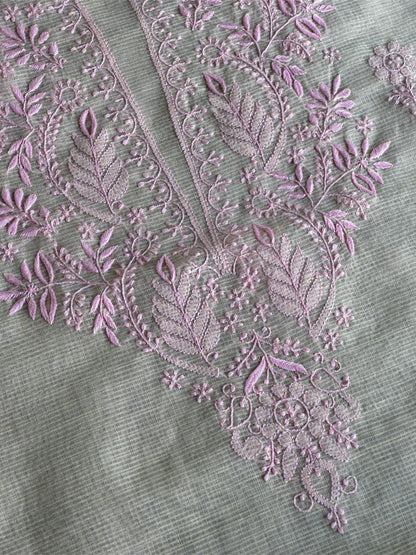 Cream & Pink Shade Kota Chikankari Unstitched Fabric