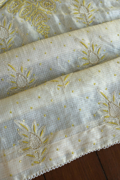 Lemon Shade Tissue Kota Chikankari Unstitched Fabric