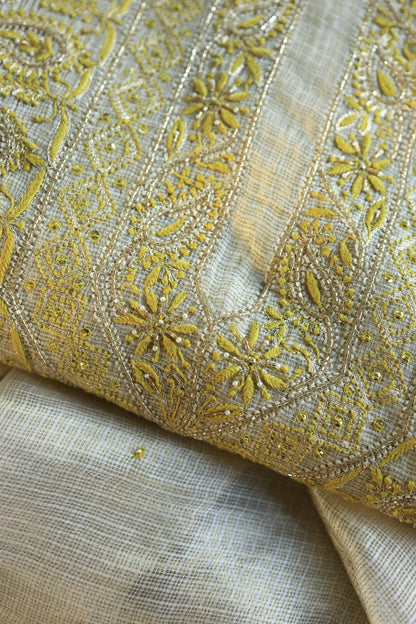 Lemon Shade Tissue Kota Chikankari Unstitched Fabric