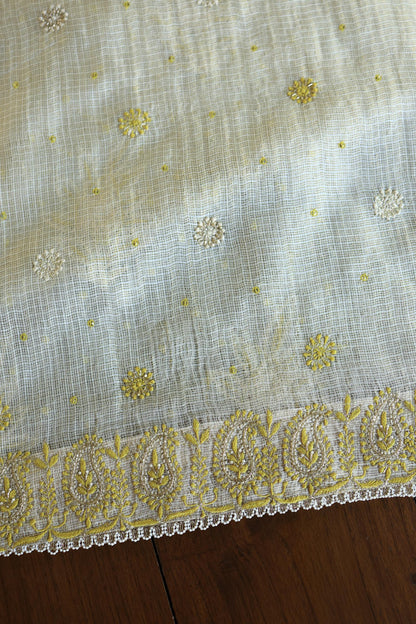 Lemon Shade Tissue Kota Chikankari Unstitched Fabric