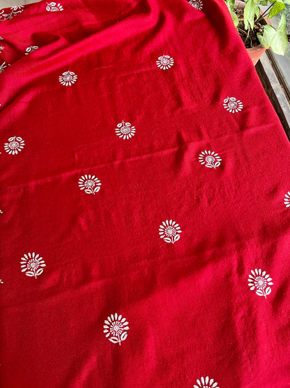 Crimson Red Shade Saman Pashmina Resham Thread Chikankari Shawl