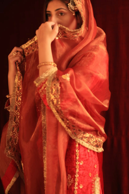 Crimson Red Shade | Saman Velvet Ready To Wear Kurta Set