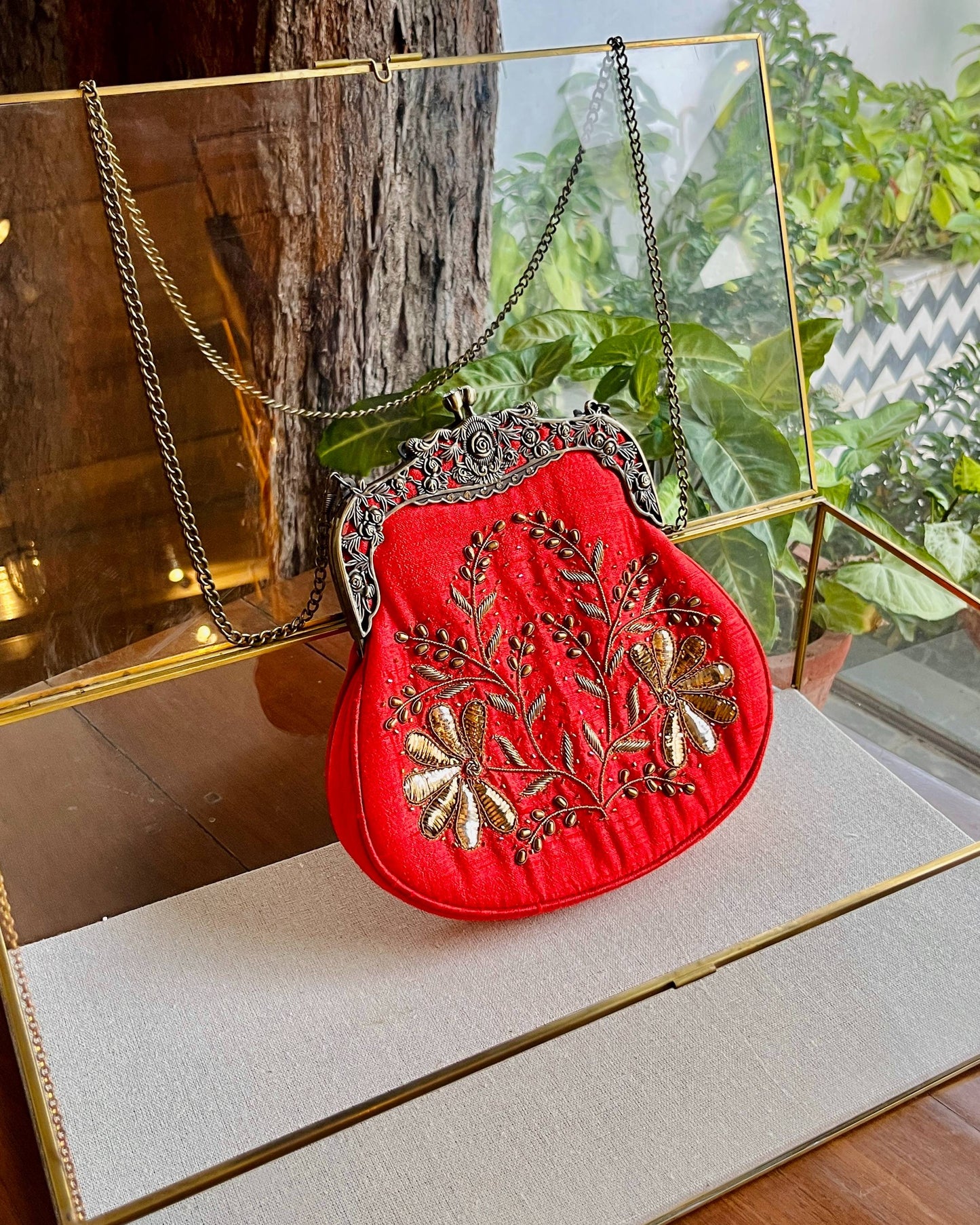 Crimson Red | Vintage Ari Mukaish Sling Bags
