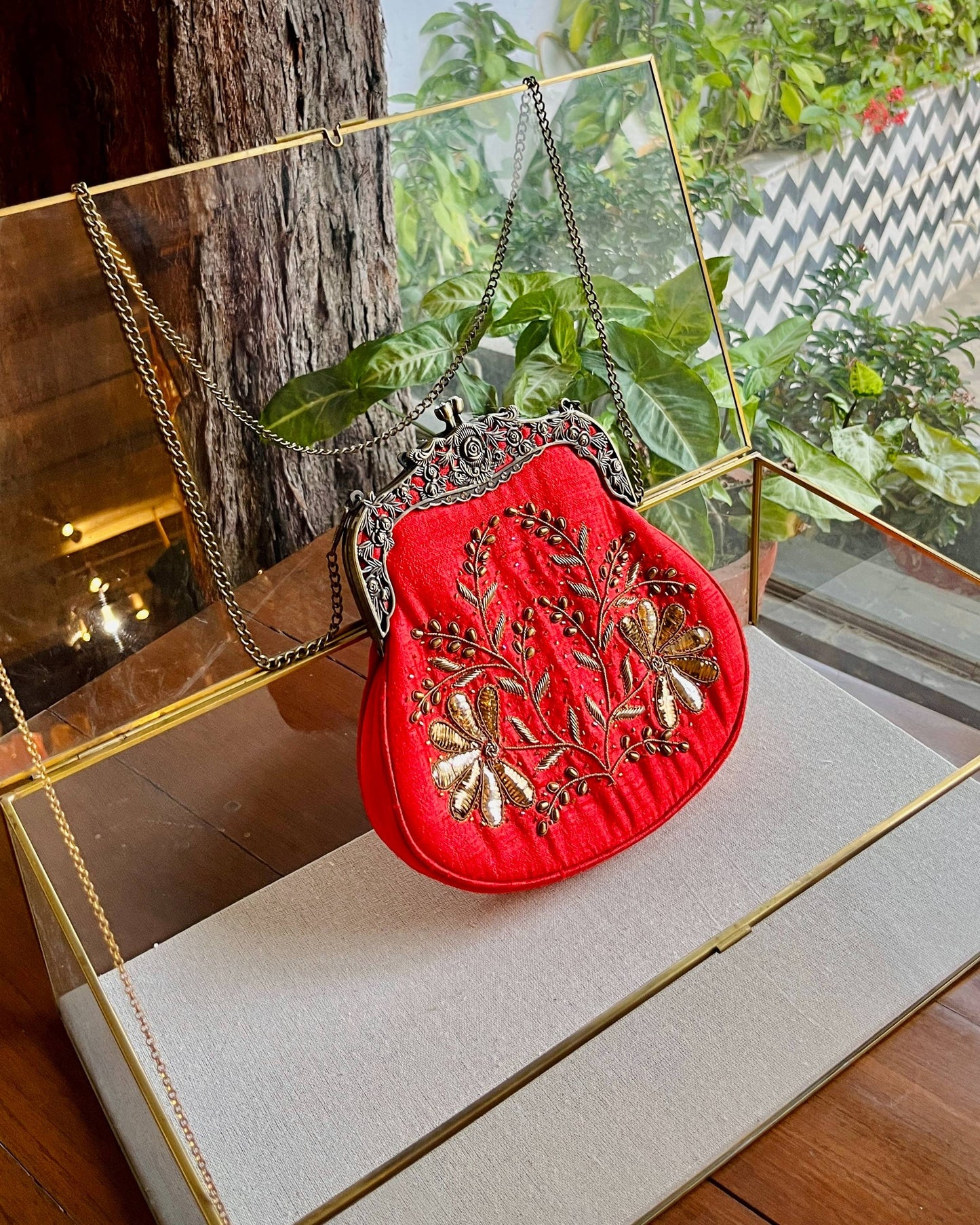 Crimson Red | Vintage Ari Mukaish Sling Bags