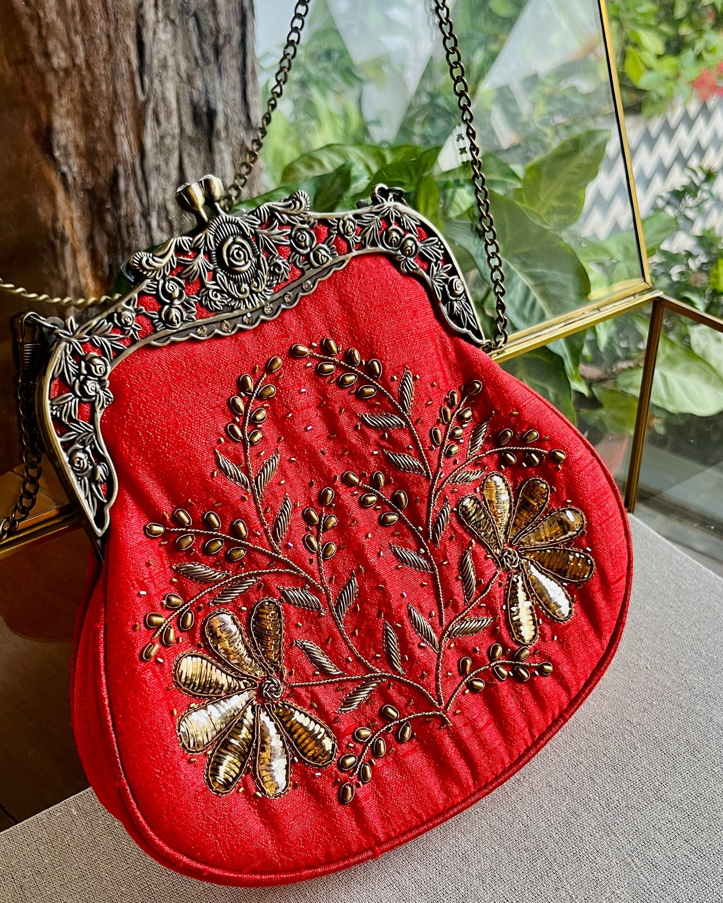 Crimson Red | Vintage Ari Mukaish Sling Bags