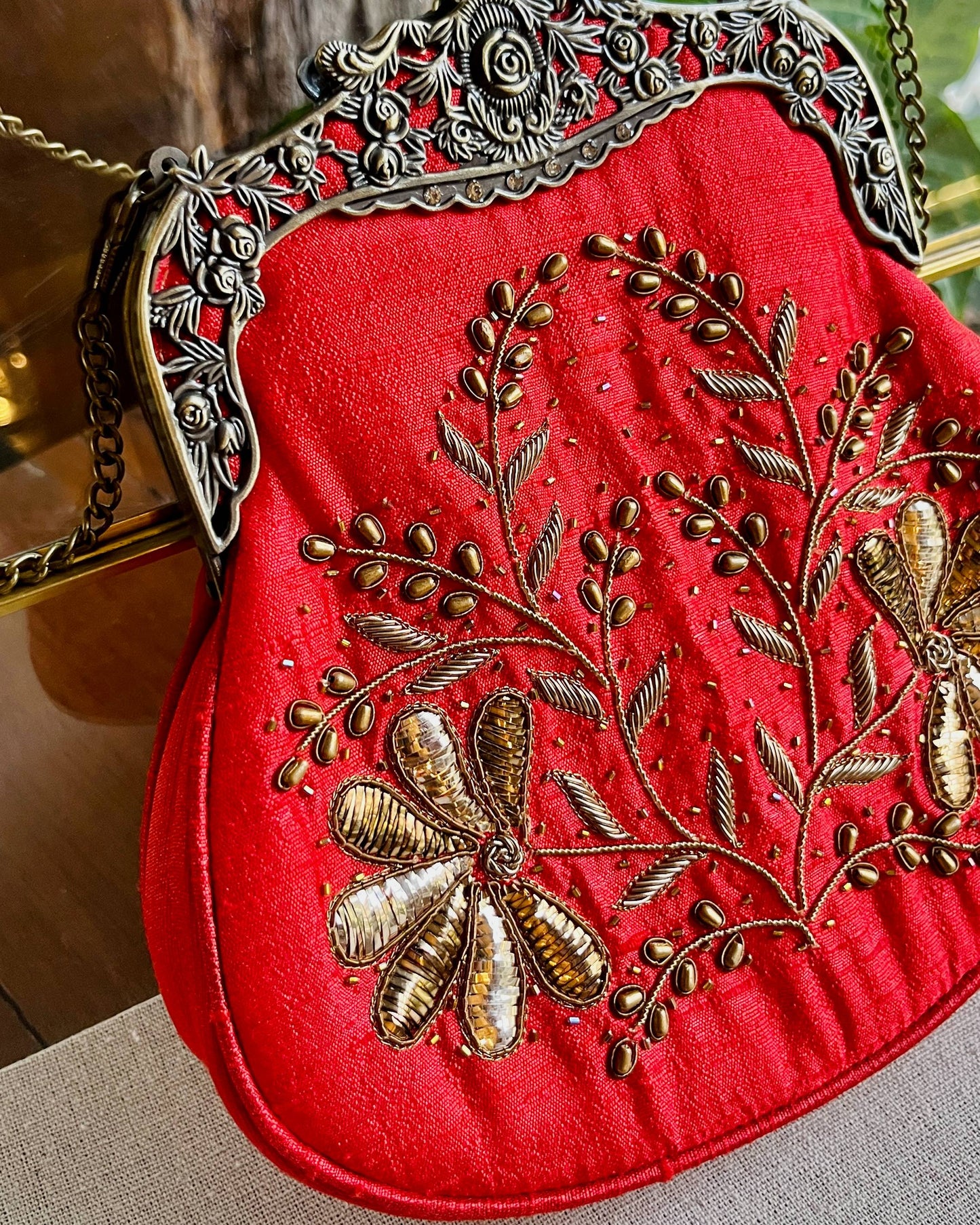 Crimson Red | Vintage Ari Mukaish Sling Bags