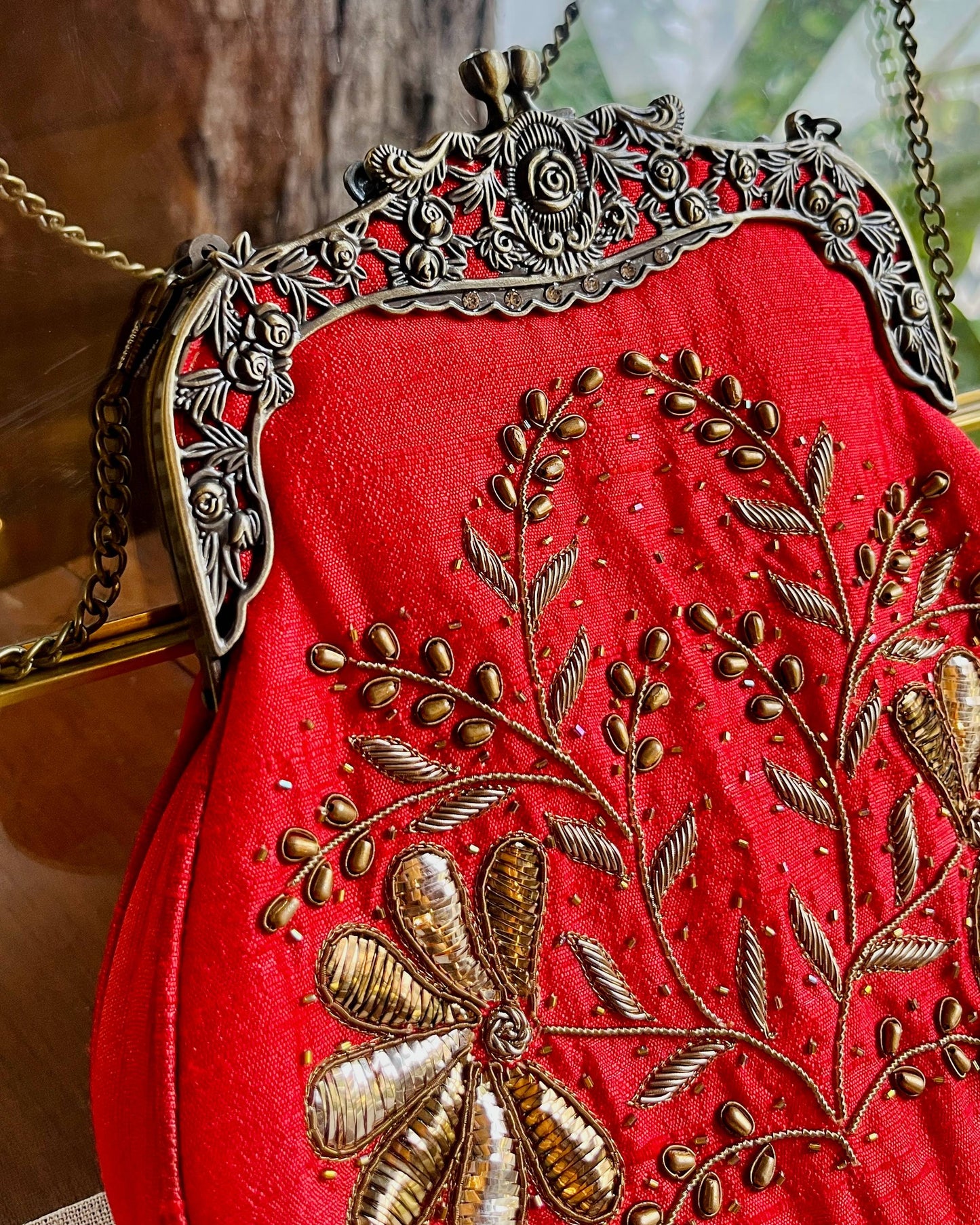 Crimson Red | Vintage Ari Mukaish Sling Bags