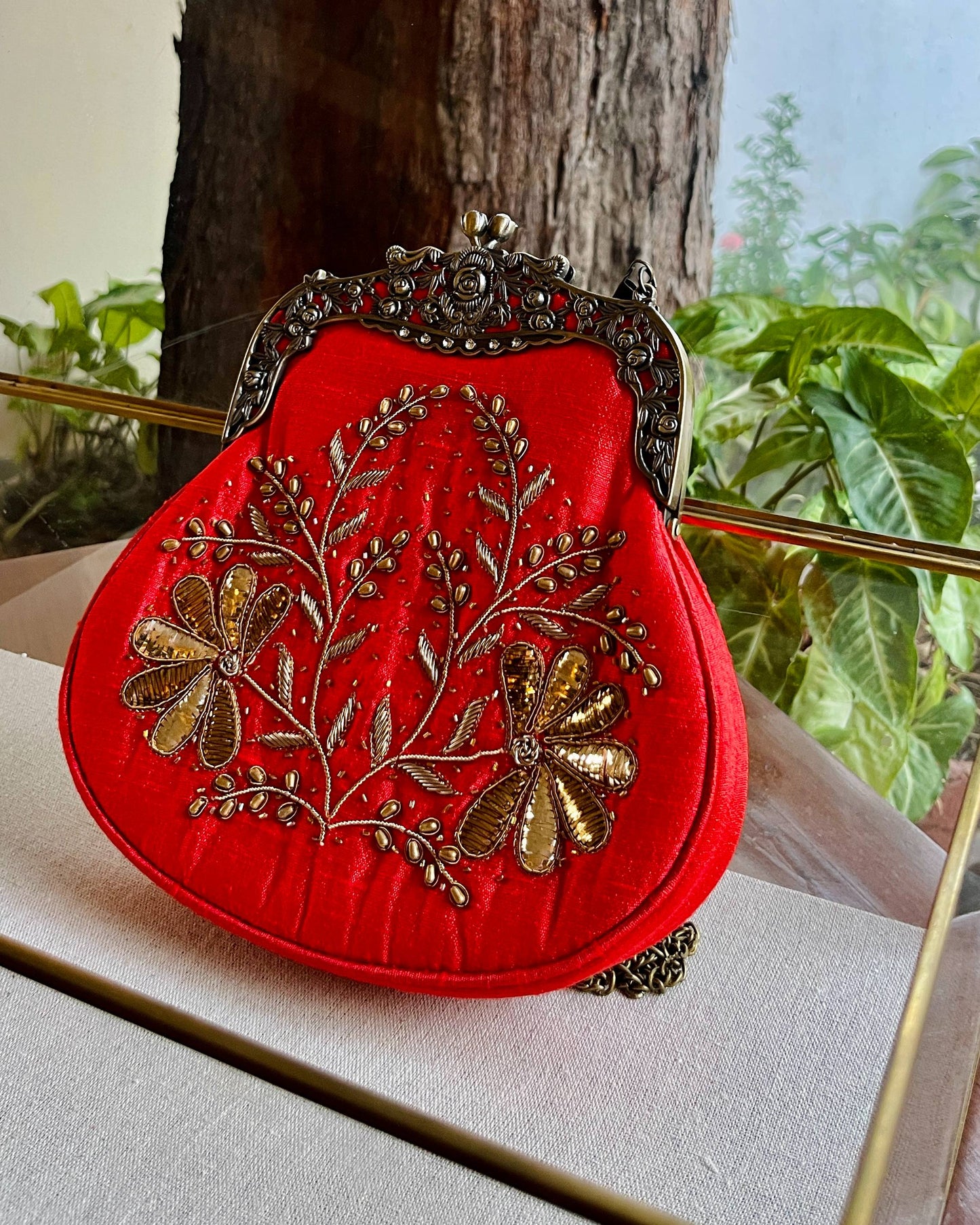 Crimson Red | Vintage Ari Mukaish Sling Bags