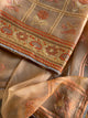 Dark Beige Organza Banarasi Silk Chikankari Unstitched Kurta Dupatta Set
