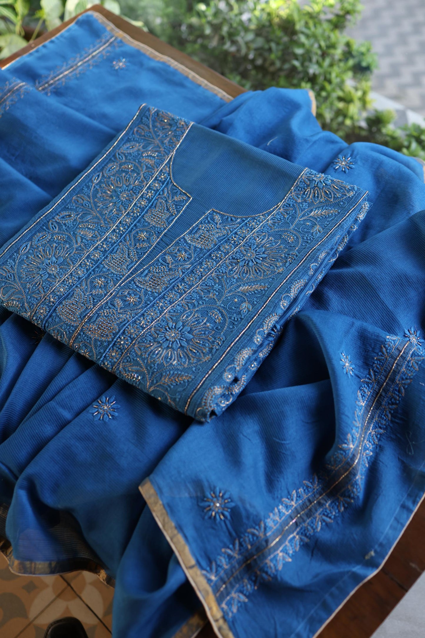 Dark Blue Shade Rasm Maheshwari Highlights Fabric