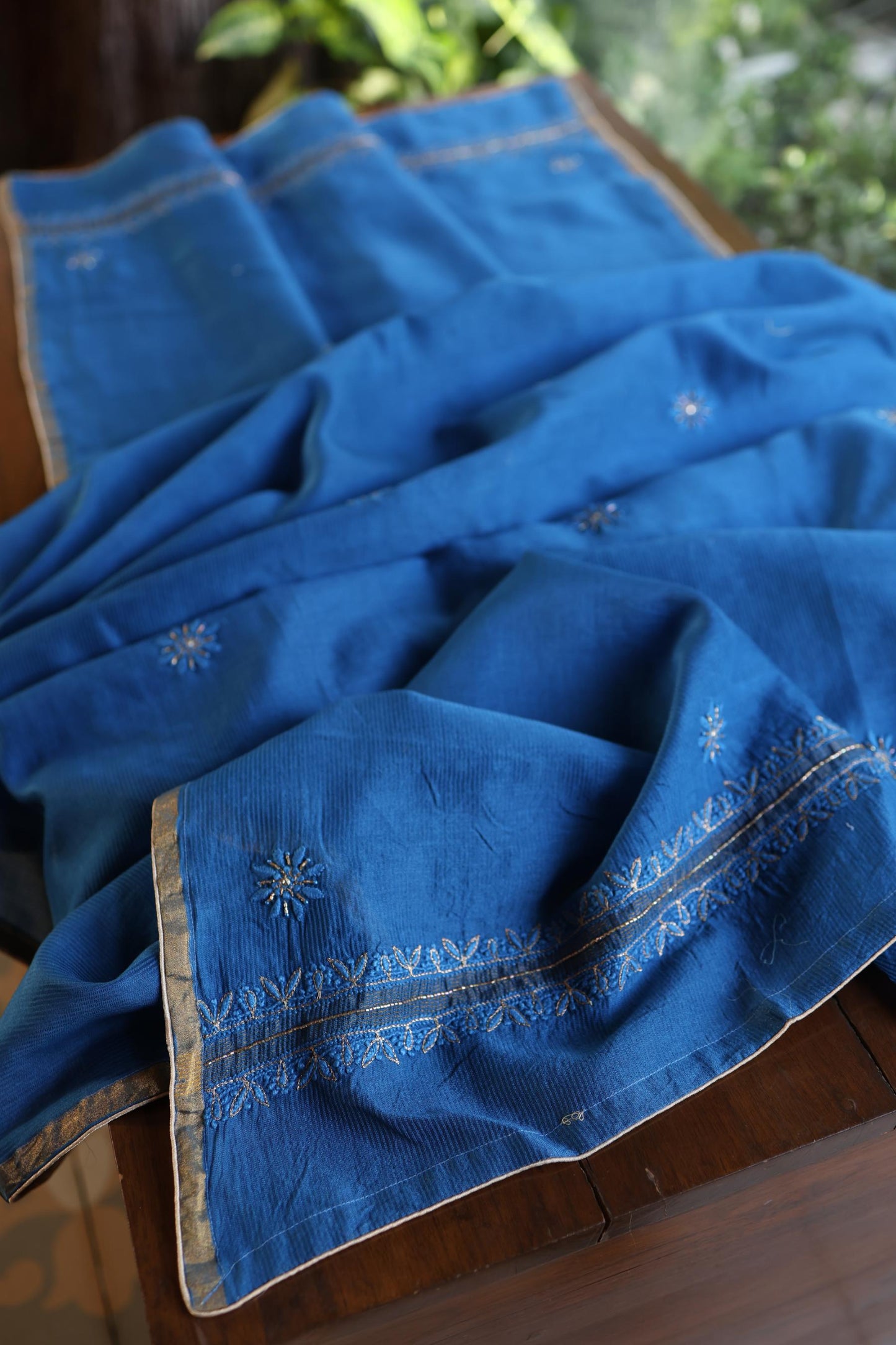 Dark Blue Shade Rasm Maheshwari Highlights Fabric