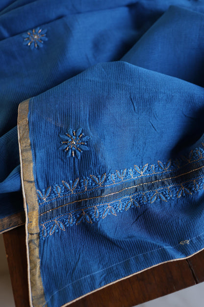Dark Blue Shade Rasm Maheshwari Highlights Fabric