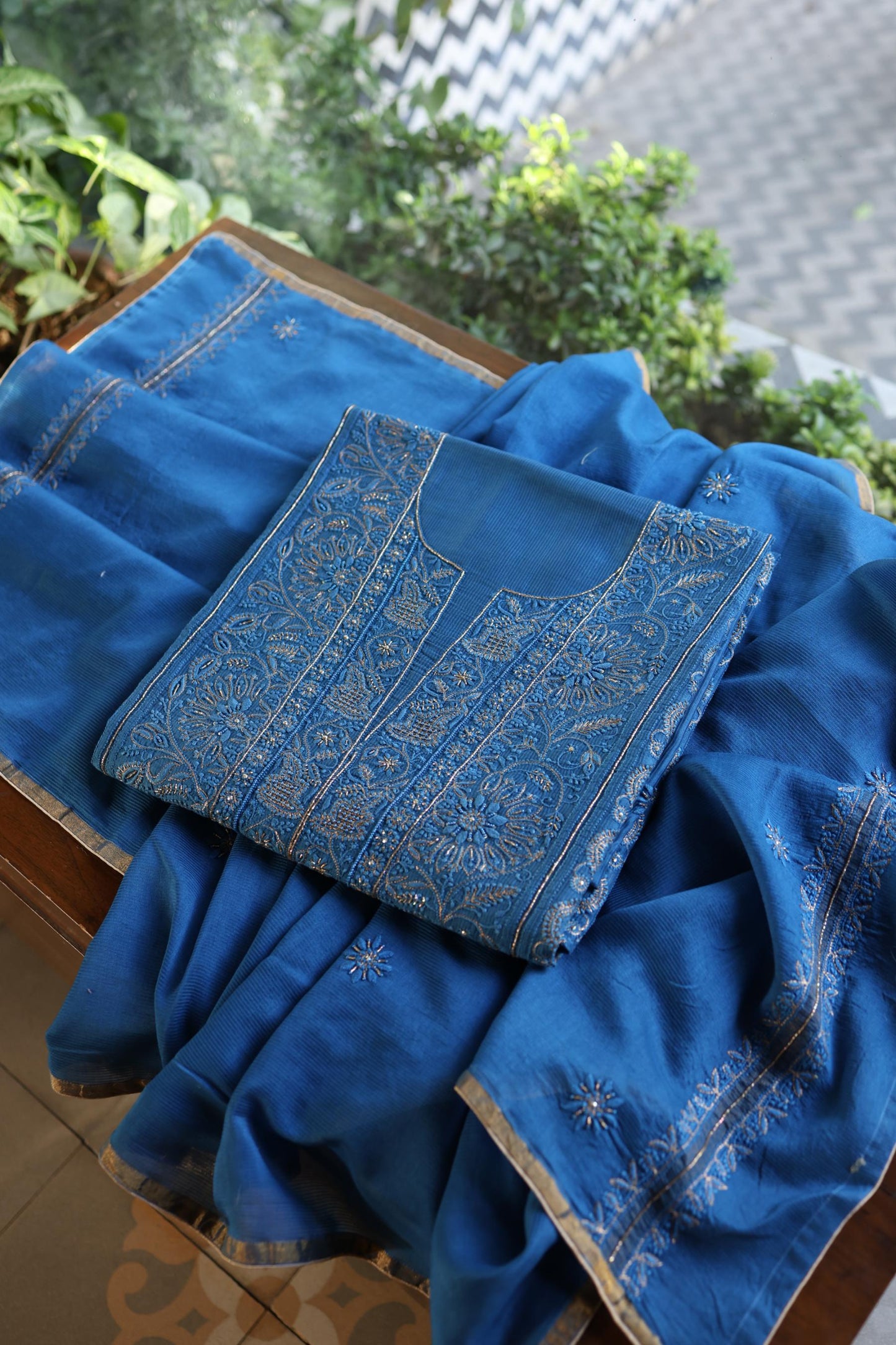 Dark Blue Shade Rasm Maheshwari Highlights Fabric