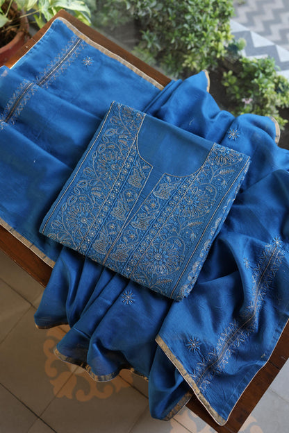 Dark Blue Shade Rasm Maheshwari Highlights Fabric