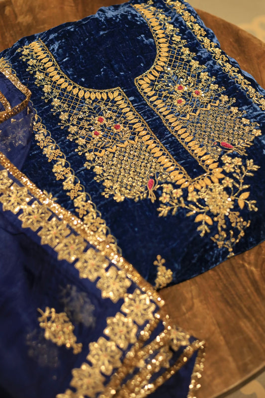 Dark Blue Shade | Saman Velvet Ready To Wear Kurta Set