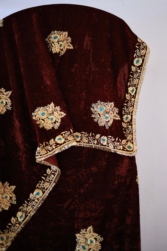 Dark Brown Shade Saman Velvet Shawls