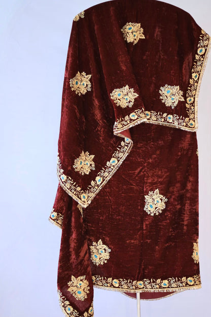 Dark Brown Shade Saman Velvet Shawls