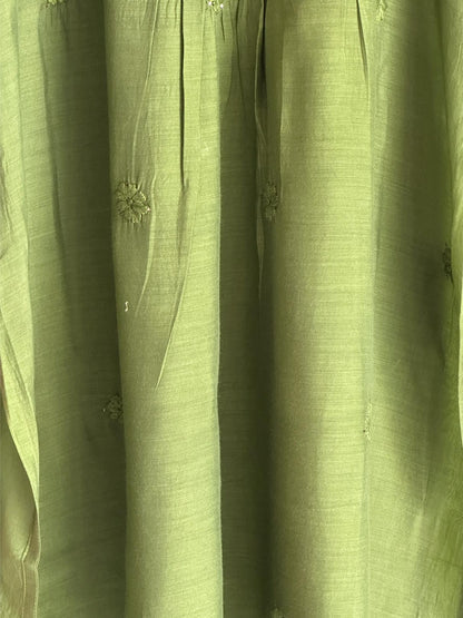 Dark Green Chanderi Mukaish Kamdani Short Kurti